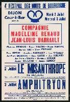 Compagnie Renaud-Barrault : Molière, Le Misanthrope ; Amphitryon. Dijon, Palais ducal, cour de Bar (2-3 juillet 1957). - Dijon, Imprimerie Jobard. - 77 x 113 cm.