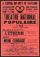 Théâtre National populaire : Molière, L'Etourdi ; Berthold Brecht, Mère Courage. Dijon, Palais ducal, cour d'honneur (12-14 juin 1957). - Dijon, Imprimerie Jobard. - 77 x 110 cm.