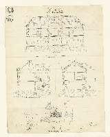 Construction d'une maison commune, coupe longitudinale et coupes transversales