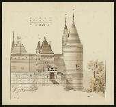 "Monsieur Sadi Carnot, château de La Rochepot, restitution de la barbacane du XVme et de sa porterie", échelle de 1/100, signé Charles Suisse