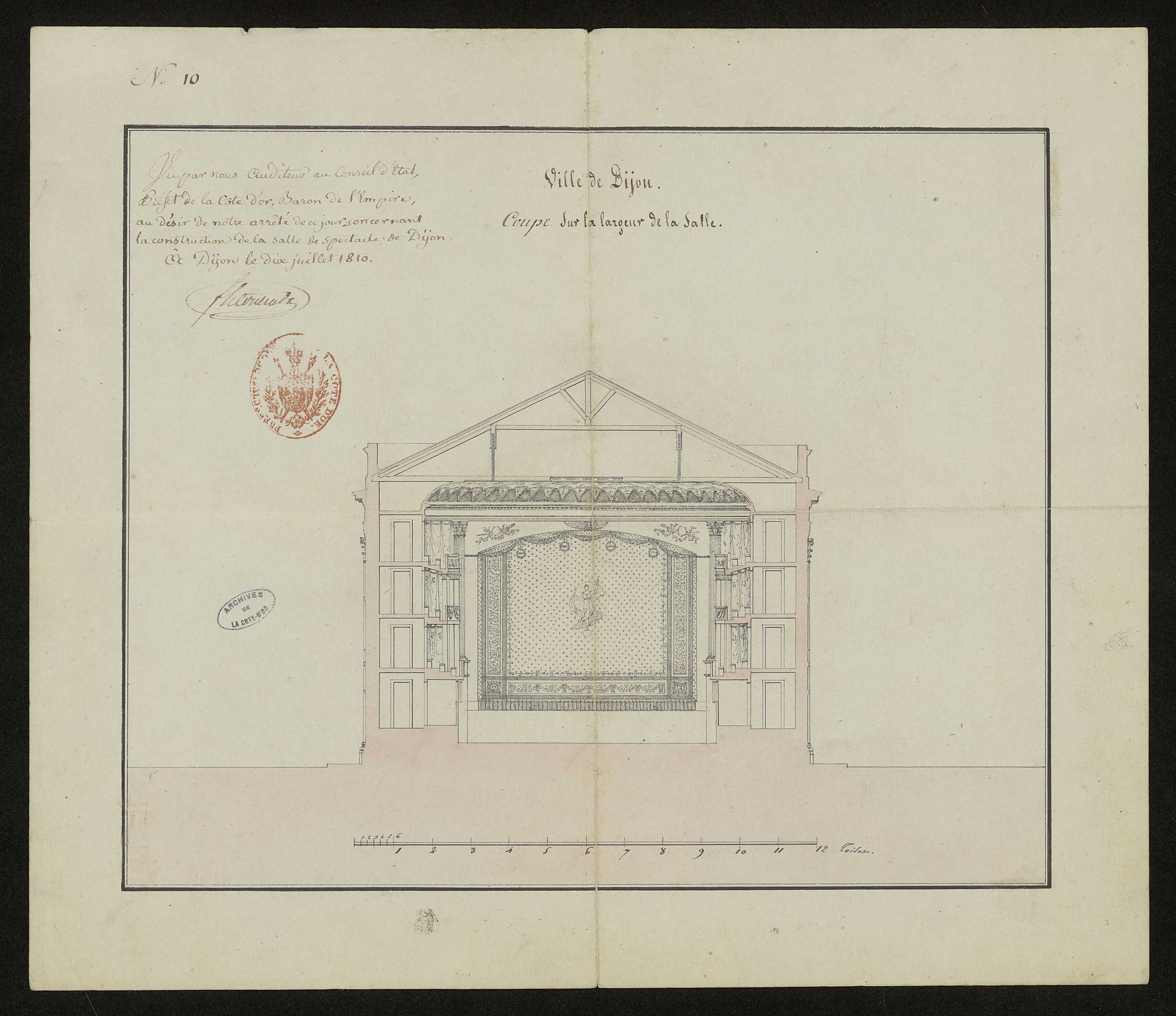 Projet de théâtre : coupe de la salle (1810)